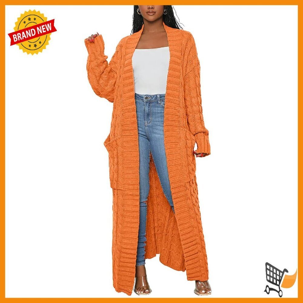 Long Sleeve Cable Knit Cardigan Sweater with Pockets Loose Fit